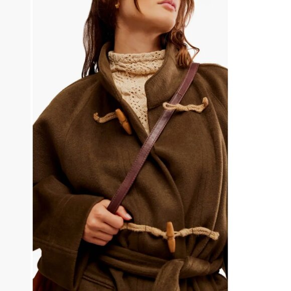 Free People Alma Long Duffle Coat Color BEECH Size Large - Picture 4 of 12
